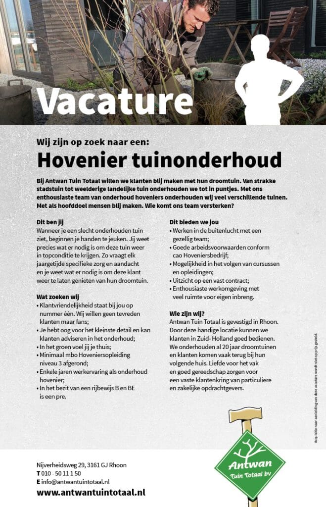 Vacature hovenier tuinonderhoud