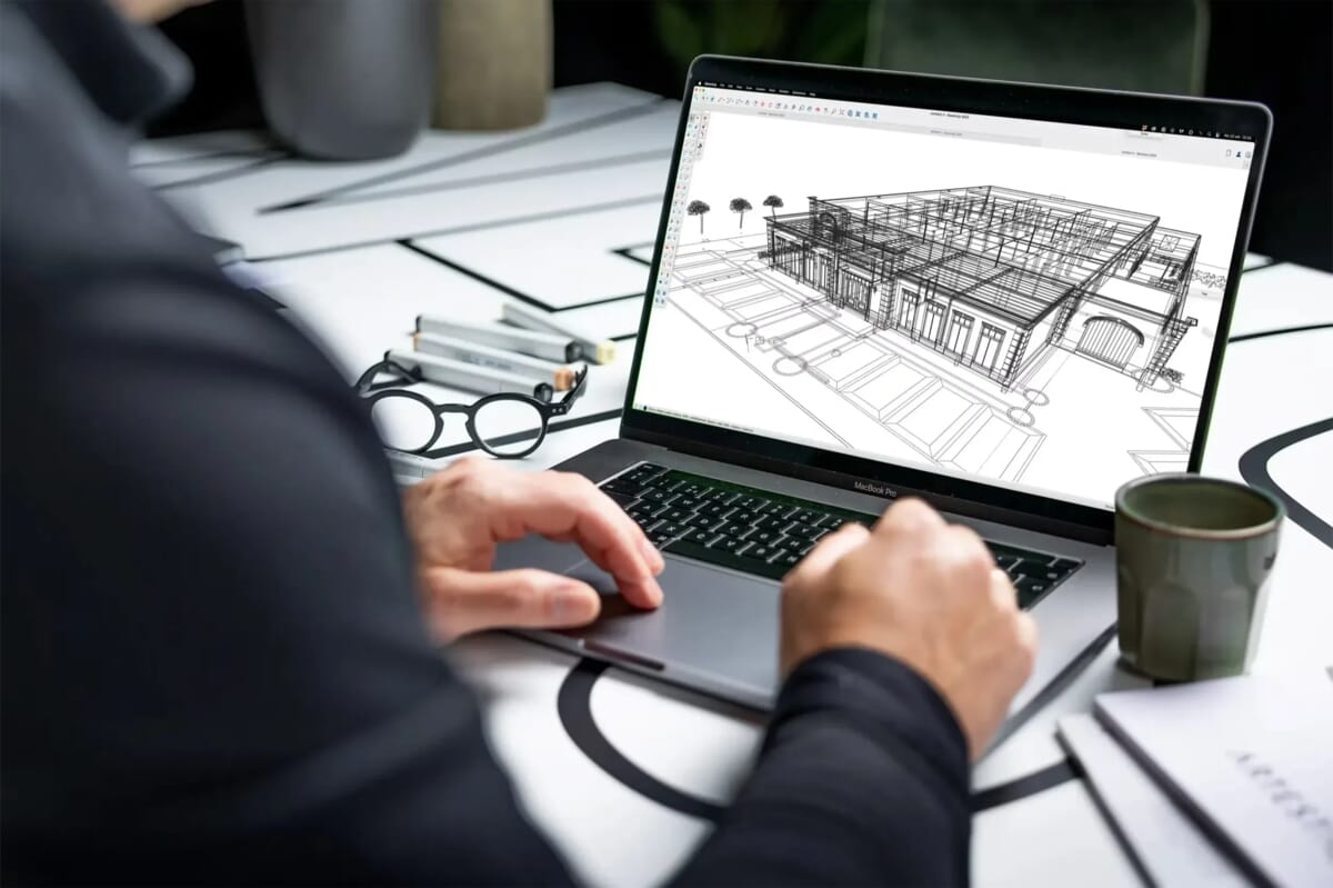 Een laptop met een plattegrond