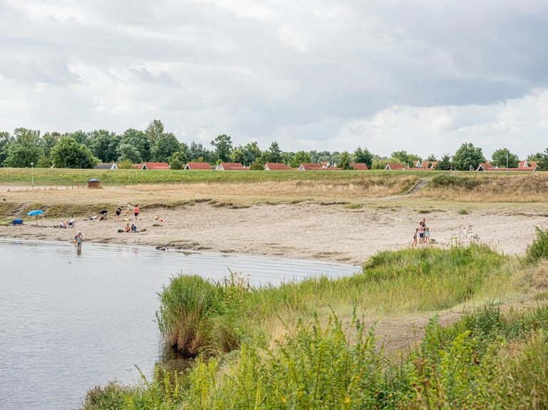 Strand met op de achtergrond huizen