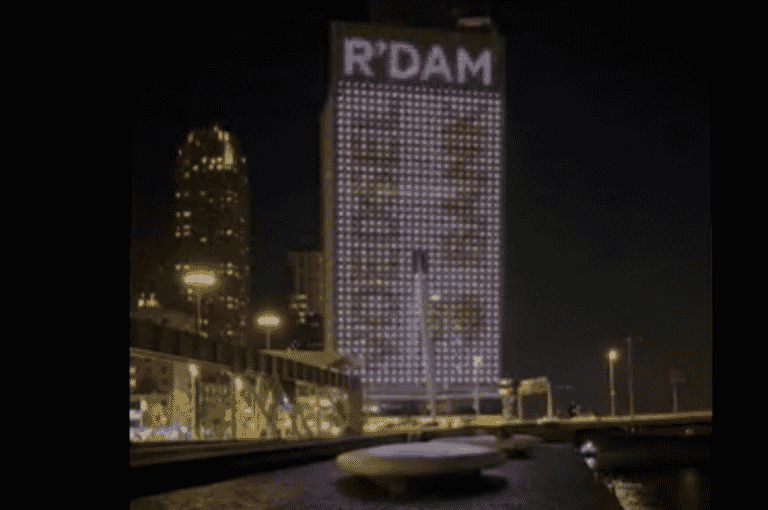 KPN gebouw straalt voor de Voedselbank Rotterdam